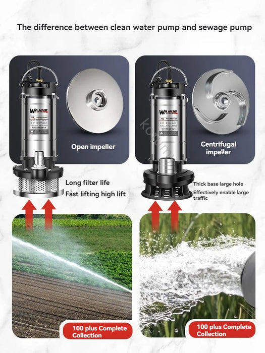 Pompa sommergibile in acciaio inossidabile per irrigazione agricola per uso domestico pompa per acque pulite a grande flusso pompa per acque luride