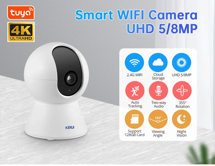 KERUI 5MP 8MP 4K HD Tuya Smart Mini WiFi IP Camera Indoor Wireless Security Home CCTV Telecamera di sorveglianza con tracciamento automatico