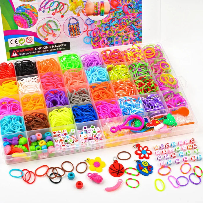 Set di fasce per telaio colorate Creative Kit per la creazione di braccialetti arcobaleno braccialetti intrecciati con elastico fai da te giocattoli artigianali per regali di compleanno per ragazze