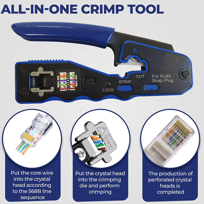 ZoeRax RJ45 Crimp Tool Pass Through Crimper Cutter per Cat6a Cat6 Cat5 8 p8c connettore modulare Ethernet All-in-one Wire Tool