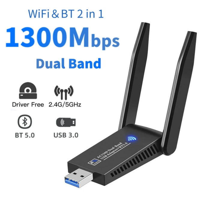 Adattatore WiFi USB 3.0 1300Mbps Bluetooth 5.0 Dual Band 2.4GHz/5GHz Wifi Usb per PC Desktop Laptop scheda di rete ricevitore Wireless