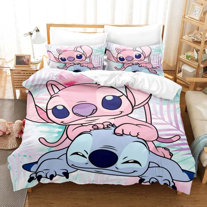 Cartoon Disney Stitch Angel copripiumino Set Stitch Post copripiumino federa Set biancheria da letto bambini adulti confortevole Set Twin King