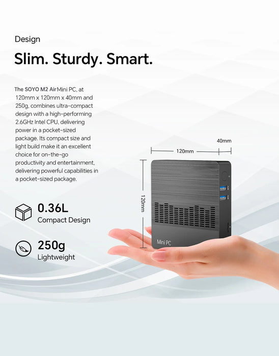 SOYO New M2 Mini PC Intel N3350 CPU 4G RAM 64G ROM VGA USB3.0 supporto M.2 Win10Pro Computer portatile Desktop WiFi BT4.2