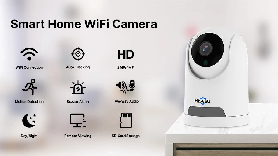 Hiseeu 2K 4MP PTZ Telecamera IP WIFI Wireless Smart Home Security Telecamera di sorveglianza Audio bidirezionale Telecamera per animali domestici per interni