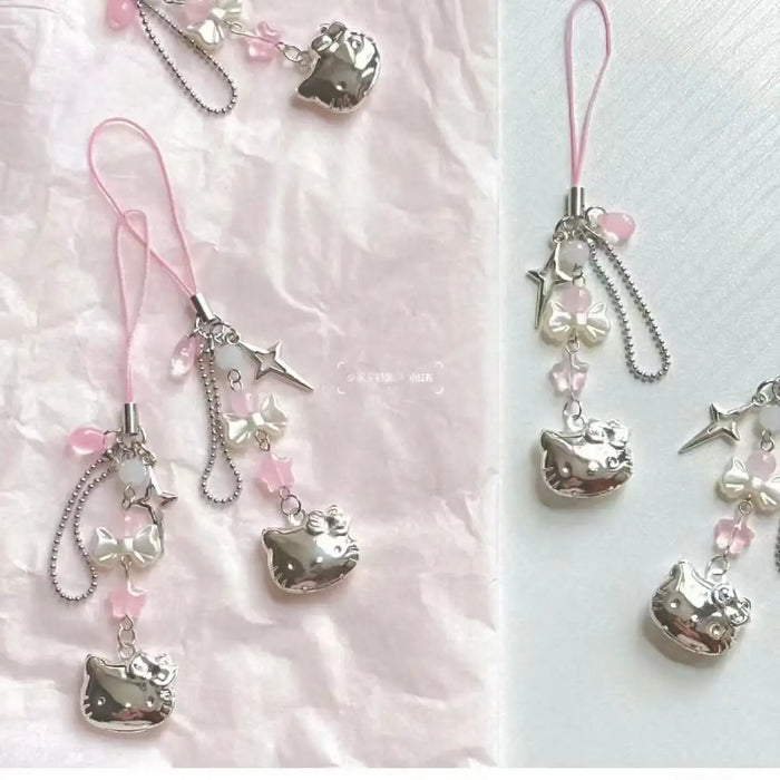 Hello Kitty cellulare corda catena Sanrio Anime ciondolo perline fatte a mano filo Choker bracciali ciondola gioielli fai da te accessori giocattolo