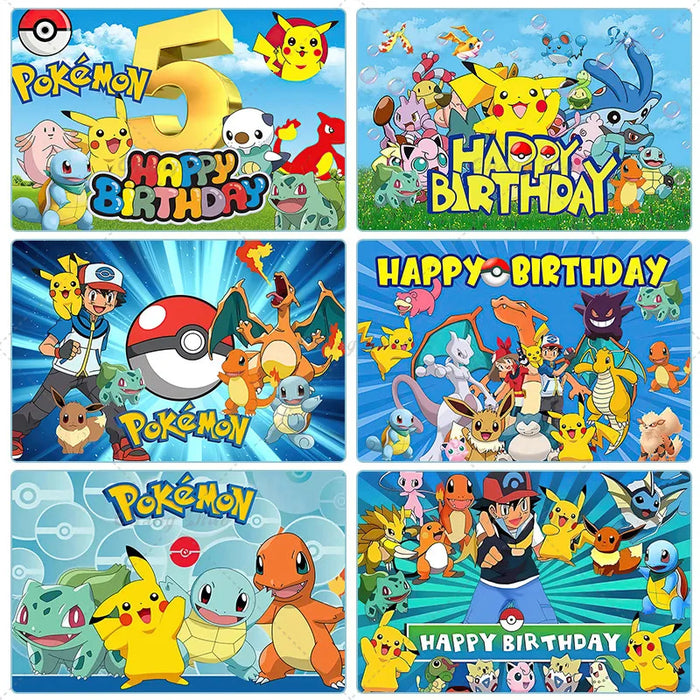 Pokemon Pikachu sfondo decorazione animazione fotografia sfondo Banner Poster festa di buon compleanno bambini ragazzo Baby Shower