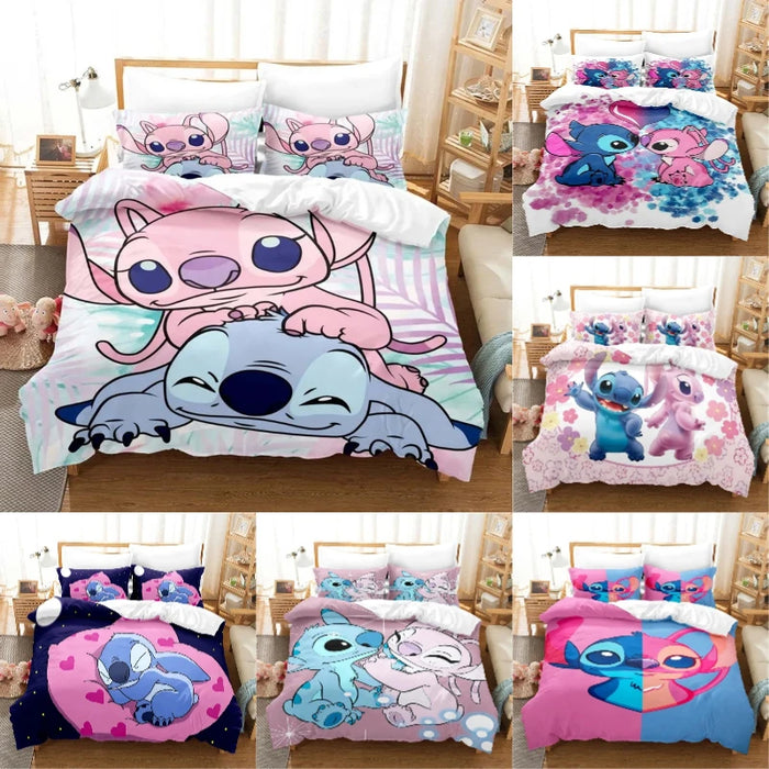 Cartoon Disney Stitch Angel copripiumino Set Stitch Post copripiumino federa Set biancheria da letto bambini adulti confortevole Set Twin King