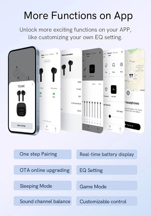 QCY T13 ANC auricolare Bluetooth 5.3 cancellazione attiva del rumore-28dB cuffie Wireless auricolari a ricarica rapida 0.068 'bassa latenza