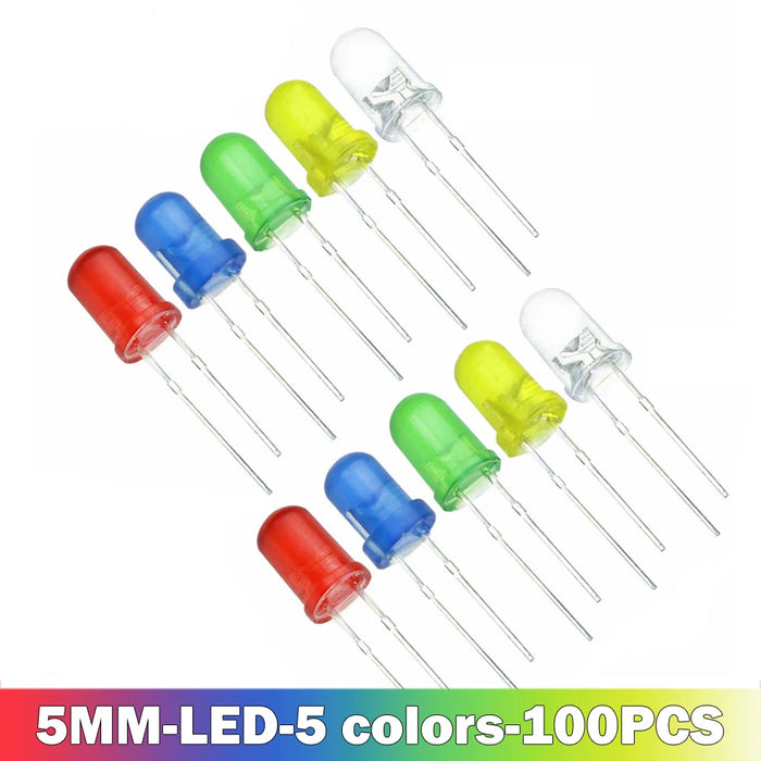 100 Pz/lotto 3mm 5mm F3 F5 LED Rotondo Ultra Luminoso Bianco Verde Giallo Blu Bianco Rosso Diodo Emettitore di Luce Per Il Kit Fai Da Te