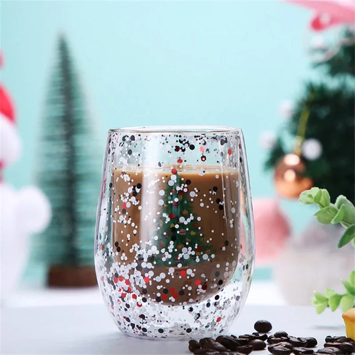 Tazza di vetro a doppia parete di natale tazza d'acqua resistente al calore albero di natale modello pupazzo di neve succo tè latte tazza da caffè regalo di natale