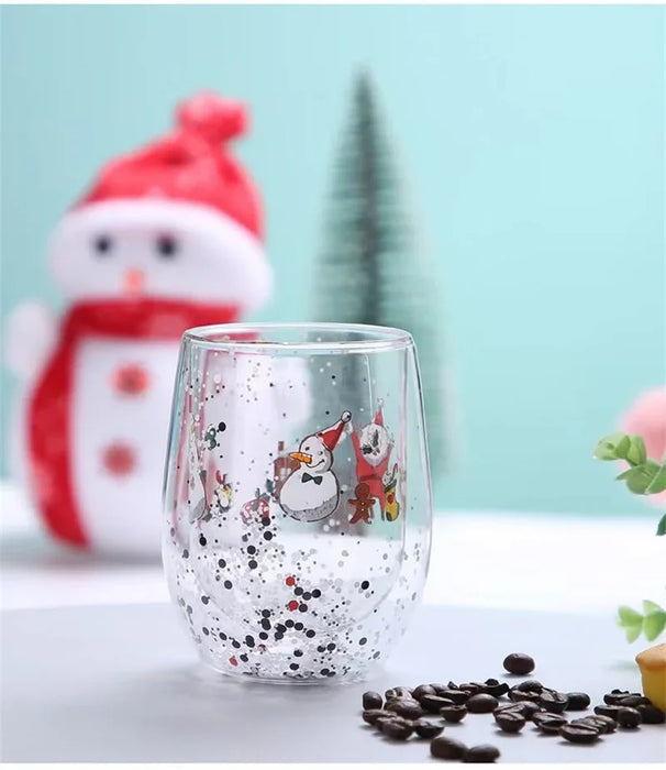 Tazza di vetro a doppia parete di natale tazza d'acqua resistente al calore albero di natale modello pupazzo di neve succo tè latte tazza da caffè regalo di natale