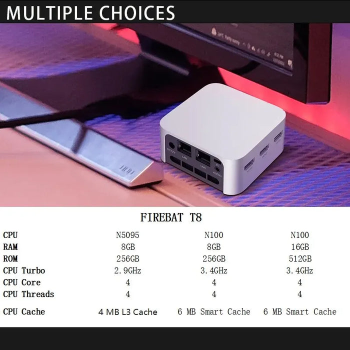 FIREBAT T8 Pro Plus Mini PC Intel Celeron N5095 N100 Computer da gioco Desktop 8GB 16GB 256GB 512GB DDR4 DDR5 WIFI5 BT4.2