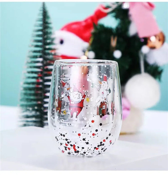 Tazza di vetro a doppia parete di natale tazza d'acqua resistente al calore albero di natale modello pupazzo di neve succo tè latte tazza da caffè regalo di natale