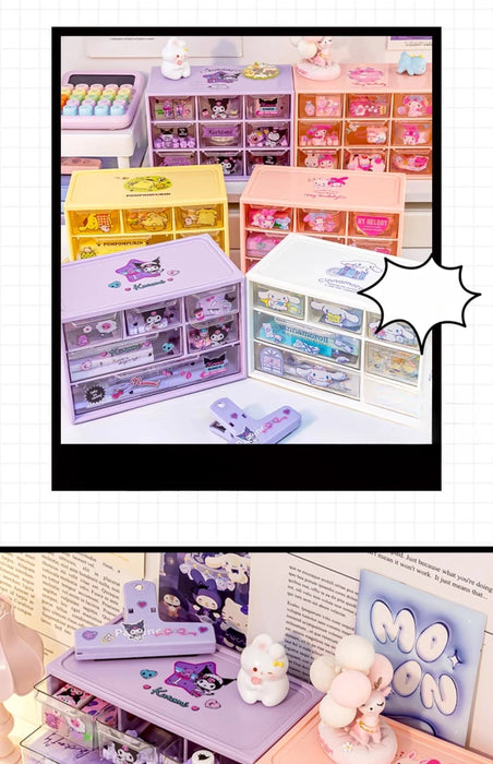 Sanrio 6 scatola portaoggetti a griglia cassetto da tavolo scatola di organizzazione trasparente portapenne da scrivania invia adesivi Kuromi Melody Cinnamoroll