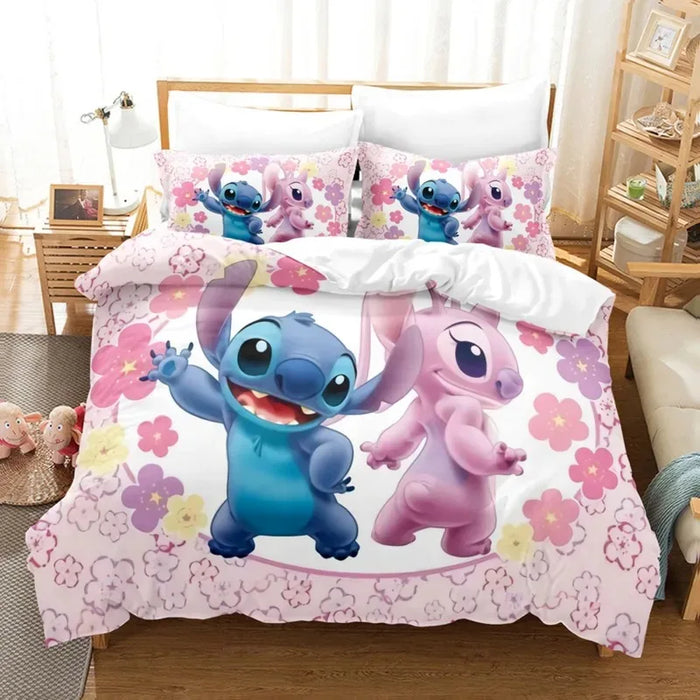 Cartoon Disney Stitch Angel copripiumino Set Stitch Post copripiumino federa Set biancheria da letto bambini adulti confortevole Set Twin King