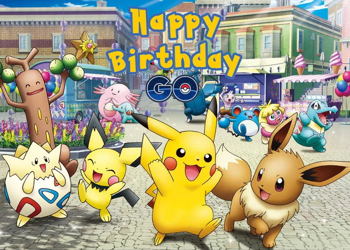 Happy Birthday Party Pokemon sfondo decorazione bambini Boy Baby Shower Pikachu Anime Photography Background Banner Vinyl Poster