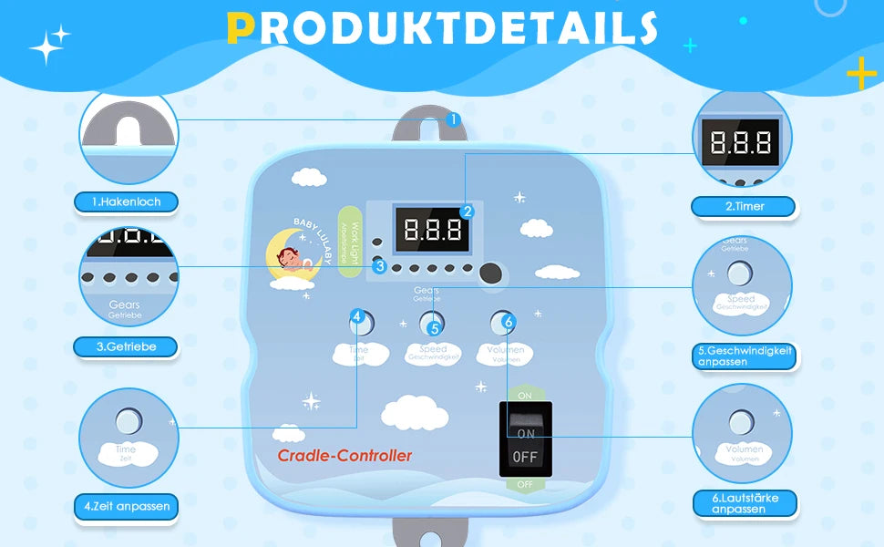 Babyschaukel-Controller Controller elettrico per altalena per bambini, 2 molle, telecomando, staffa a molla del motore, Timer regolabile, nessun rumore