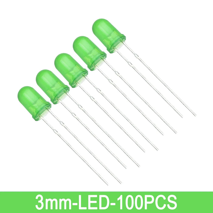 100 Pz/lotto 3mm 5mm F3 F5 LED Rotondo Ultra Luminoso Bianco Verde Giallo Blu Bianco Rosso Diodo Emettitore di Luce Per Il Kit Fai Da Te