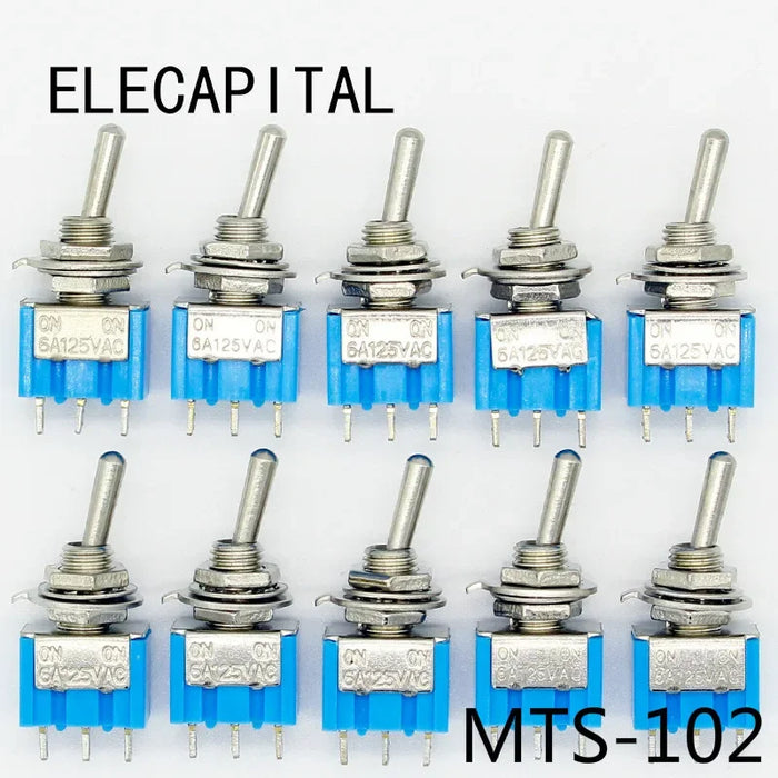 10 pz/lotto Blu Mini MTS-102 3-Spille SPDT ON-ON 6A 125VAC In Miniatura Interruttori A Levetta