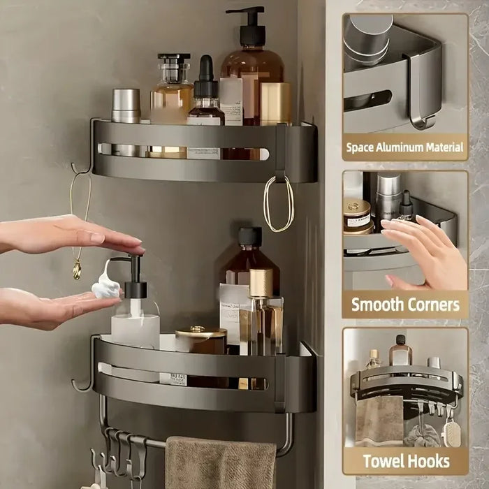 1/2 pz mensola del bagno organizzatore di stoccaggio della cucina in lega di alluminio Shampoo Rack mensola della doccia accessori per il bagno senza ripiano per trapano