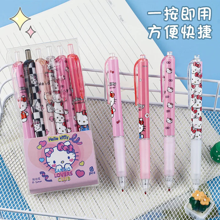 6 pz Sanrio Gel Pen Hello Kitty Cartoon Kuromi ST asciugatura rapida nero 0.5mm premere la penna a sfera apprendimento cancelleria regali