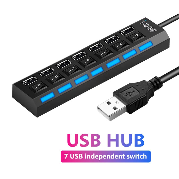 Hub USB 2.0 porte Splitter Multi USB Hub usa adattatore di alimentazione Hub espansore multiplo a 4/ 7 porte con cavo Switch da 30CM per la casa