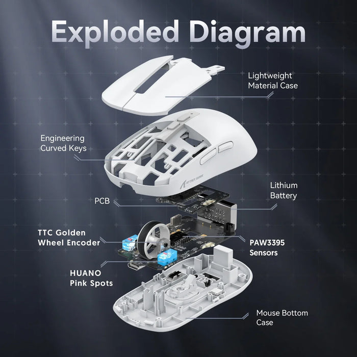 Attack Shark X6 PAW3395 Mouse Bluetooth, connessione Tri-Mode, Base di ricarica magnetica Touch RGB, Mouse da gioco Macro