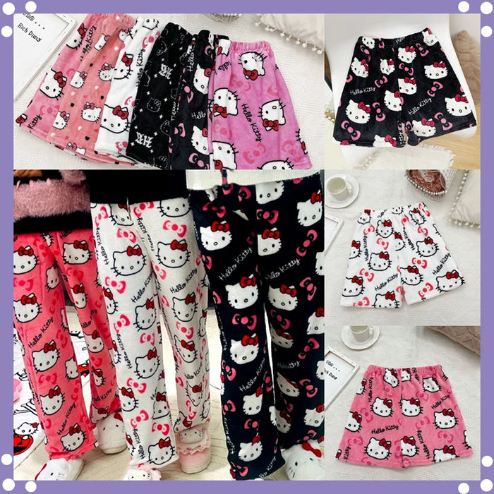 Sanrio Hello Kitty Anime Y2k Kawaii flanella pigiama donna calda lana cartone animato Casual casa pantaloni autunno inverno moda pantaloni