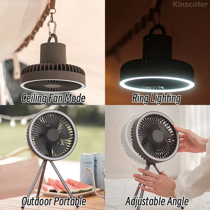 Ventilatore da campeggio da 10000mAh 4000mAh ventilatore elettrico da soffitto senza fili da tavolo ricaricabile con illuminazione a LED Power Bank