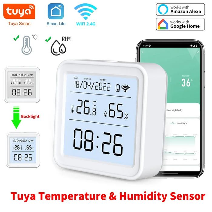 Tuya nuovo sensore di umidità della temperatura WiFi Smart Life retroilluminazione igrometro sensore termometro supporto Alexa Google Home Assistant