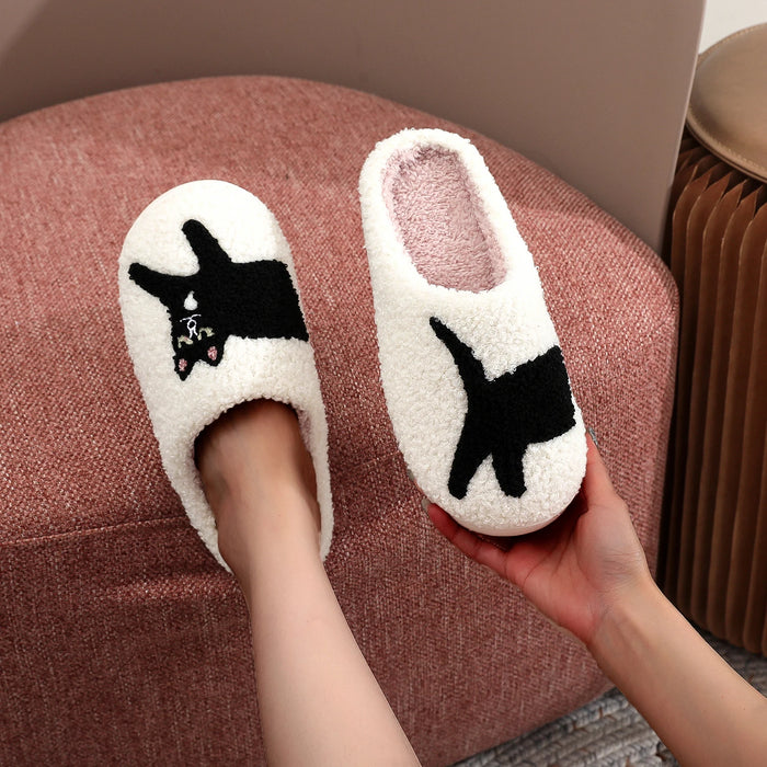 Black Cat Pet Pattern ricamo Fine piattaforma per la casa ripiena accogliente pantofole in cotone di lana carino autunno inverno caldo antiscivolo pantofole per interni Pet mamma regalo uomo donna può amante essenziale