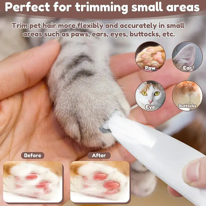 Pet Dog Electric Groomer Trimmer con luce a LED impermeabile Pet Foot Hair Trimmer Low Noise Cat Dog Face Foot Ear Hip Paw Shaver