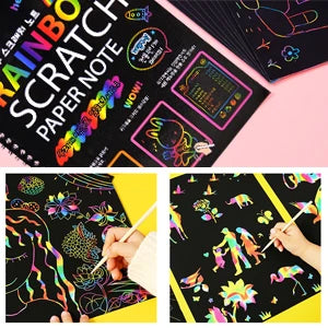 2 Pack Rainbow Scratch Paper libro d'arte per bambini nero fai da te Rainbow Art Paper Card Neon Scratch Book con bastoncino di legno