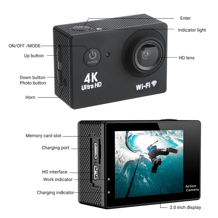 Action Camera Ultra HD 4K/30fps WiFi 2.0 pollici 170D casco impermeabile subacqueo telecamere di registrazione Video Sport Cam