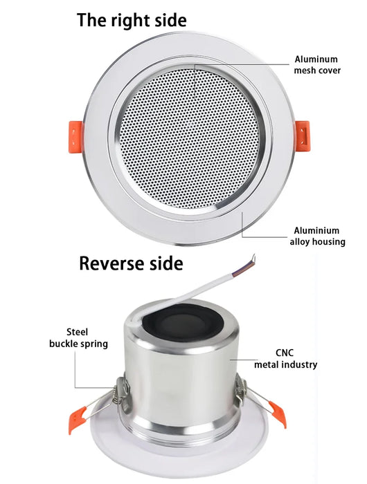 Altoparlante da soffitto da 3 pollici 10W sistema musicale di sottofondo bagno in alluminio a prova di umidità moda altoparlante a pied di buona qualità del suono