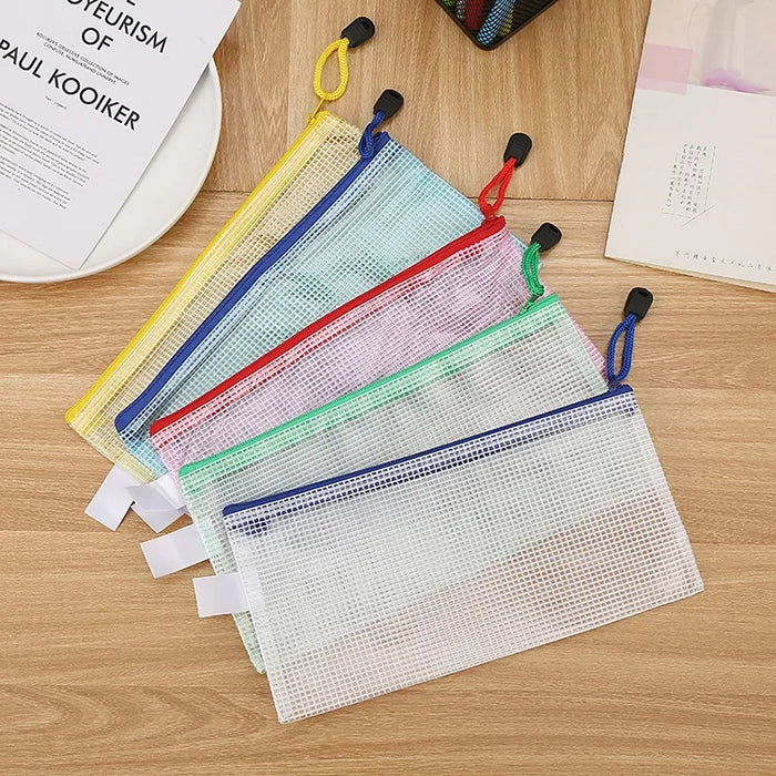 5PCS cartella di immagazzinaggio di cancelleria File Mesh Zipper Pouch A4 A5 A6 B5 2PCS A3 B4 borsa per documenti cartella per File con cerniera forniture per ufficio scolastico