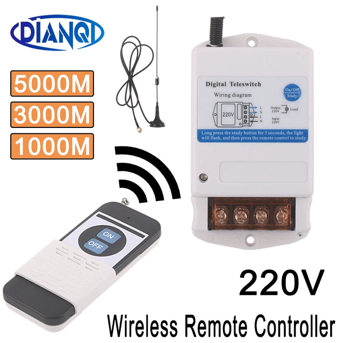 Interruttore di controllo remoto Wireless 30A 220v 1000M 3000M 5000M telecomando per trasmettitore ricevitore pompa acqua luce cancello elettrico