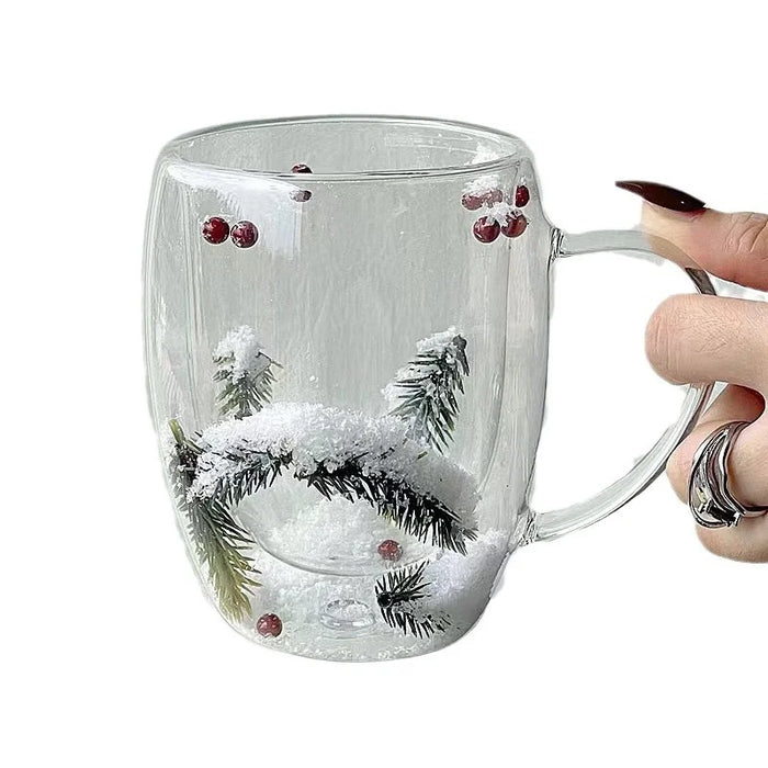 200/350ML tazza di vetro trasparente a doppia parete tema natalizio scena di neve tazza di caffè in vetro tazza di acqua di latte resistente al calore regalo di natale