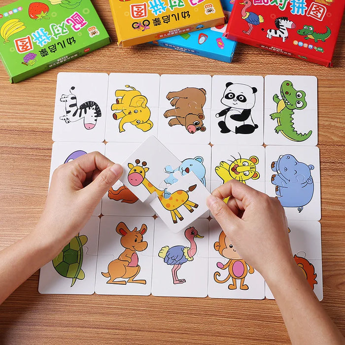 32Pcs Toddler Matching Card Early Montessori Education Puzzle Toys Cartoon Jigsaw Animal Color Shape regali di allenamento cognitivo