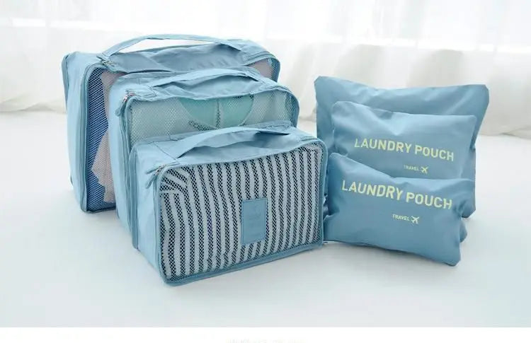 6 pz/set borsa da viaggio rosa/blu/grigio borsa da viaggio per abbigliamento da viaggio impermeabile di grande capacità con cerniera