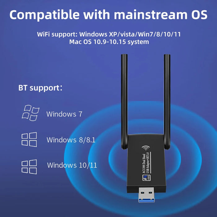 Adattatore WiFi USB 3.0 1300Mbps Bluetooth 5.0 Dual Band 2.4GHz/5GHz Wifi Usb per PC Desktop Laptop scheda di rete ricevitore Wireless