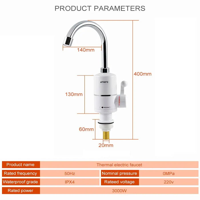 ATWFS Tankless elettrico più nuovo scaldabagno cucina istantaneo rubinetto dell'acqua calda rubinetto dell'acqua Heater3000w istantaneo