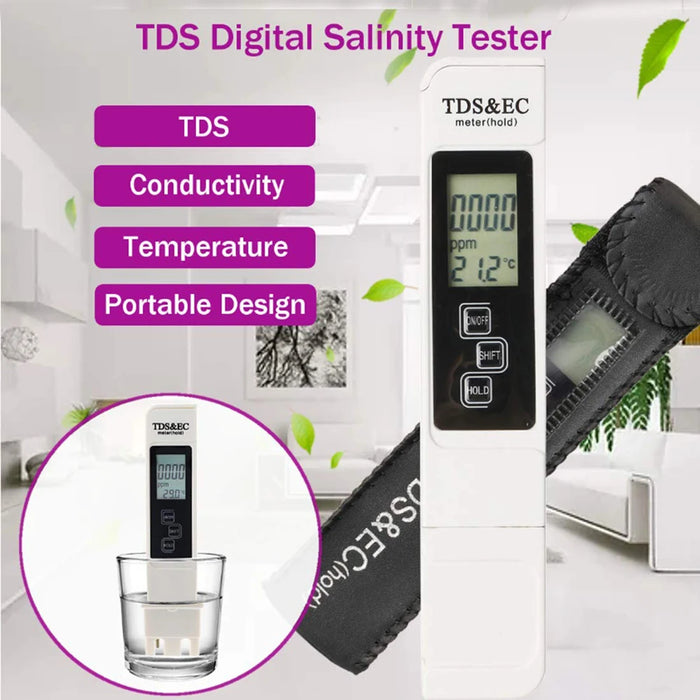 1PC White Digital Water Quality Tester TDS EC Meter Range da 0 a 9990 Tester PPM multifunzionale per temperatura di purezza dell'acqua