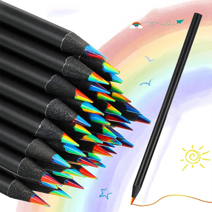 Matite colorate in legno nero da 10 pezzi, matita da disegno arcobaleno 7 in 1.