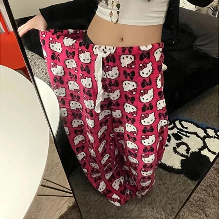 Sanrio Hello Kitty Anime Y2k Kawaii flanella pigiama donna calda lana cartone animato Casual casa pantaloni autunno inverno moda pantaloni