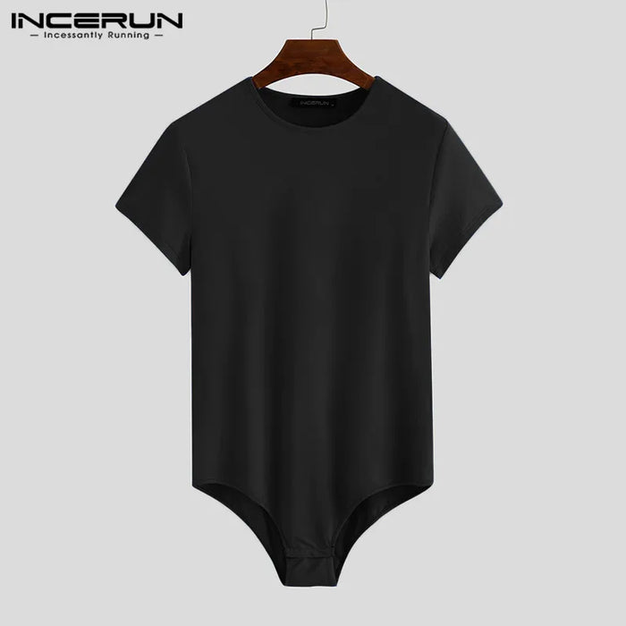 INCERUN 2024 uomo body tinta unita pigiama Sexy manica corta o-collo pagliaccetti intimo estate Fitness accogliente uomo tute S-5XL