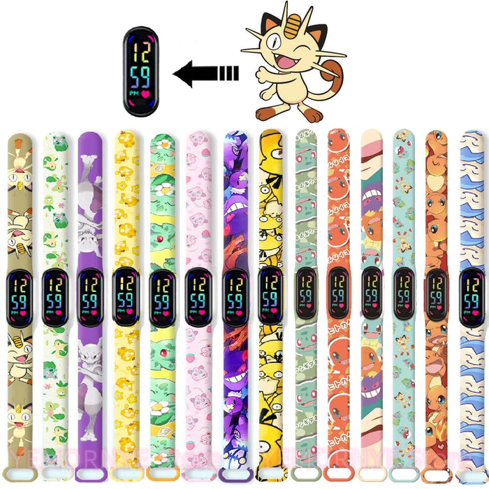 Pokemon Fire Dragon Kabi Beast Mew Two Miao Frog Seed orologio da polso per bambini LED Touch orologio impermeabile sport regali di natale