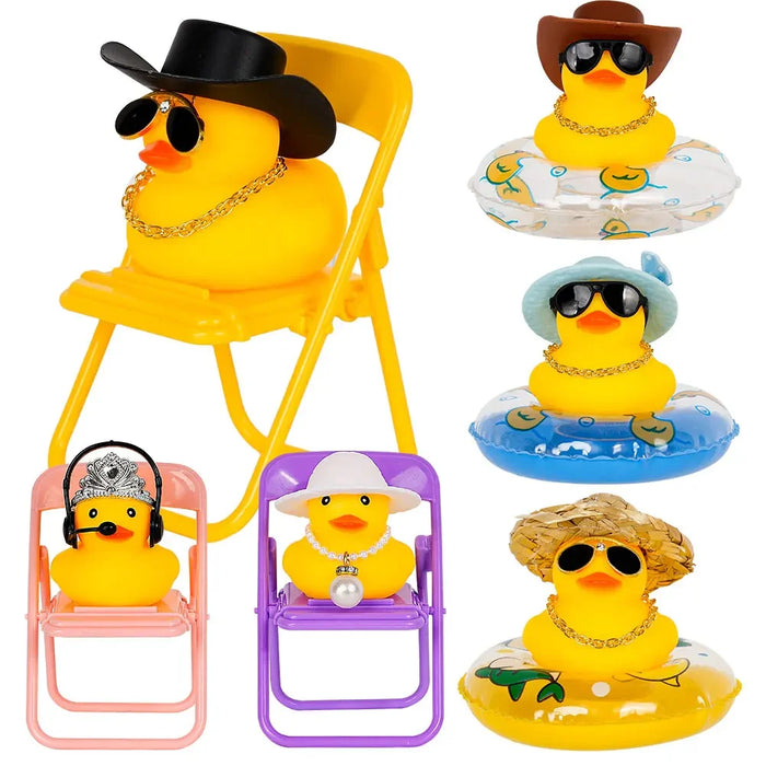 Car Duck Car Rubber Dashboard Decorations Ornament anatra gialla con Mini Swim Ring Sun Cowboy Hat collana per Auto Office