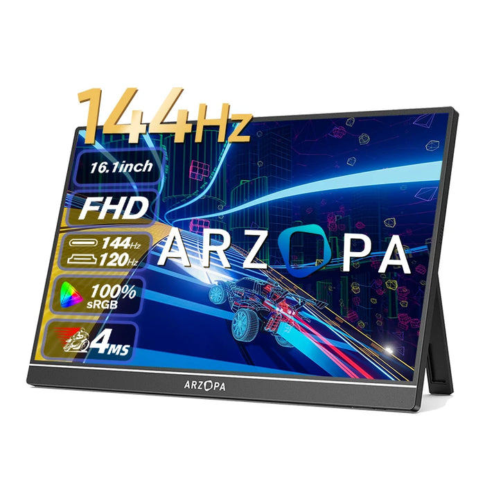 ARZOPA 16.1 ''144Hz 1080P FHD Monitor da gioco portatile HDR secondo schermo esterno per Switch, Xbox, PS5,Laptop,PC,Mac,Raspberry