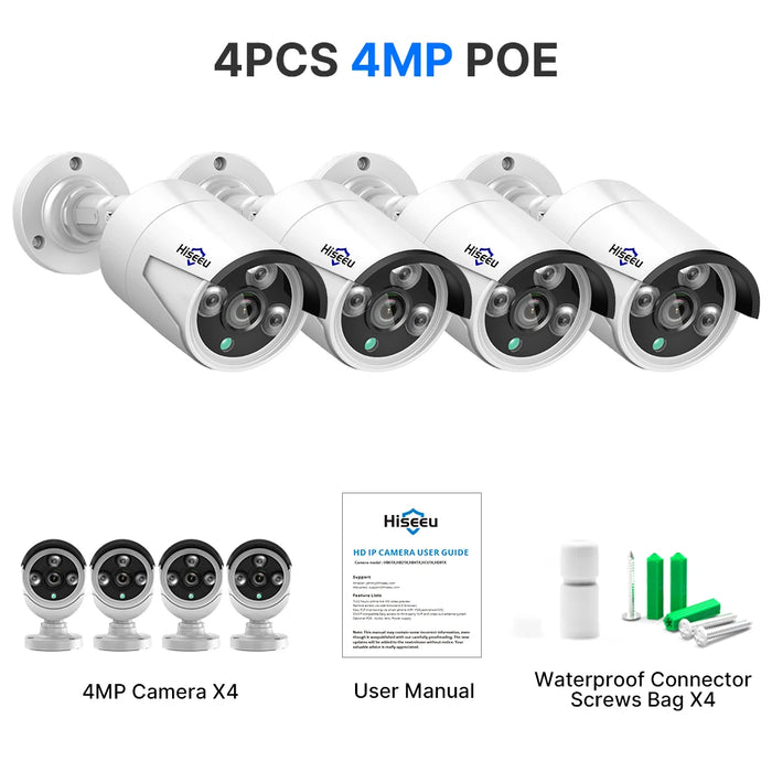 Hiseeu H.265 POE IP 4MP 5MP CCTV telecamera di sicurezza di sorveglianza IP per registrazione Audio sistema POE NVR visione notturna esterna impermeabile